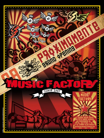 Flyers y Material POP y Branding Music Factory Bar