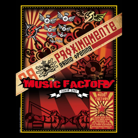 Flyers y Material POP y Branding Music Factory Bar